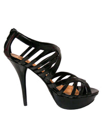 Womens Black Patent Leather Strappy Sandal Pumps