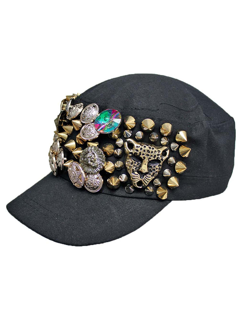 Black Cadet Cap Hat With Gold Spikes & Buttons