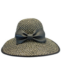Black & Tan Woven Braided Straw Hat