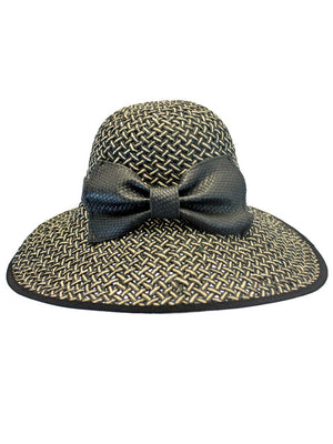 Black & Tan Woven Braided Straw Hat