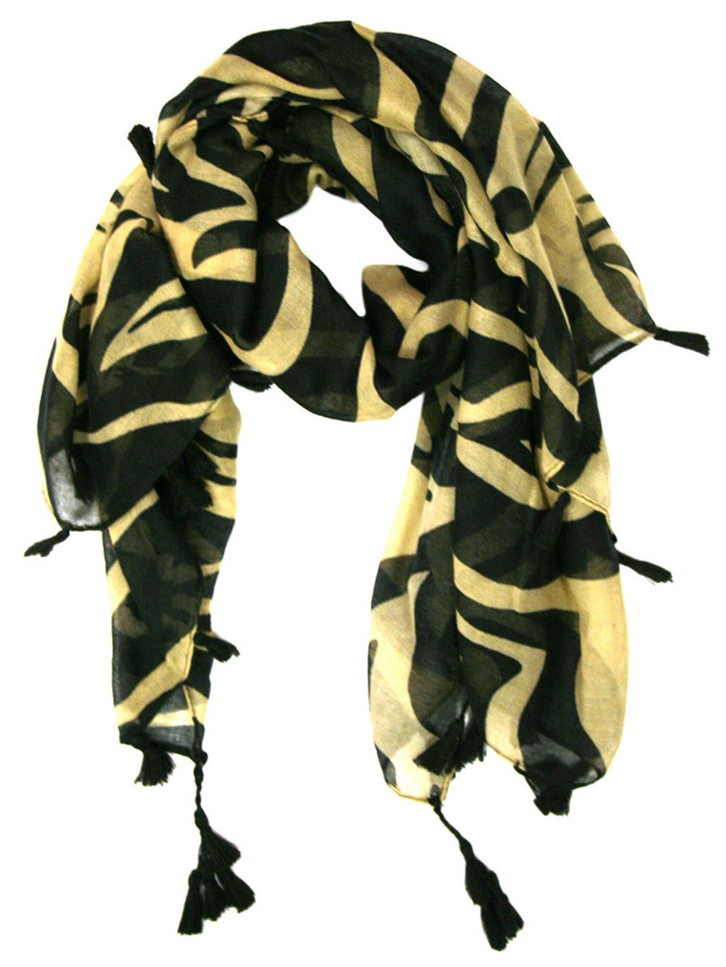 Zebra Striped Scarf With Tassels