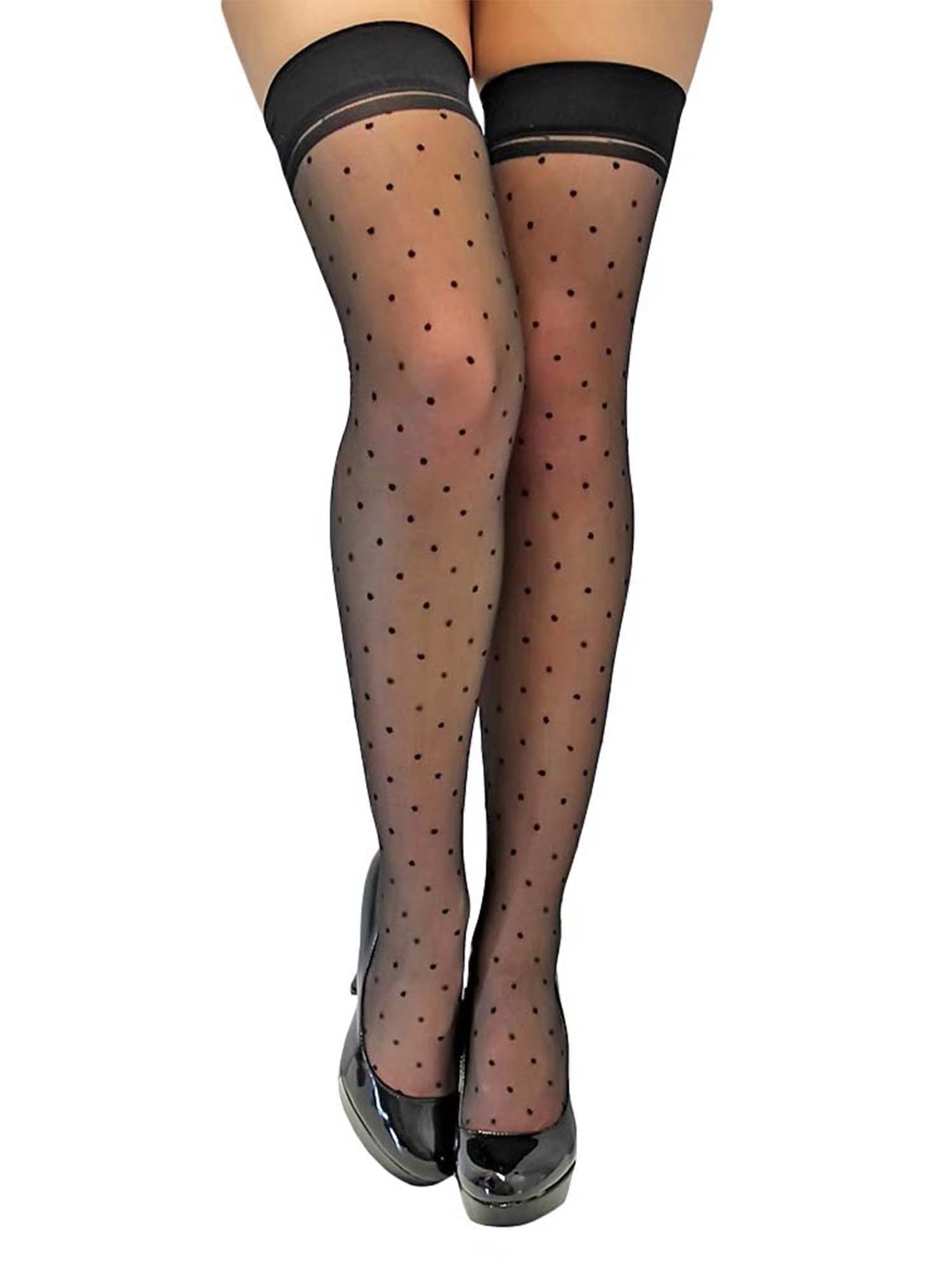 Black Polka Dot Sheer Thigh High Stockings – Luxury Divas