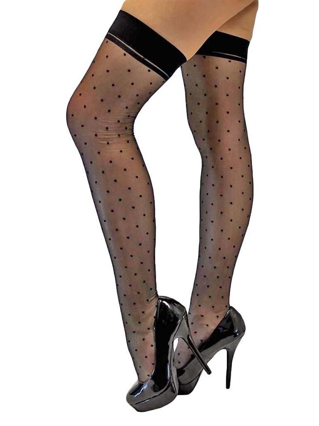 Black Polka Dot Sheer Thigh High Stockings
