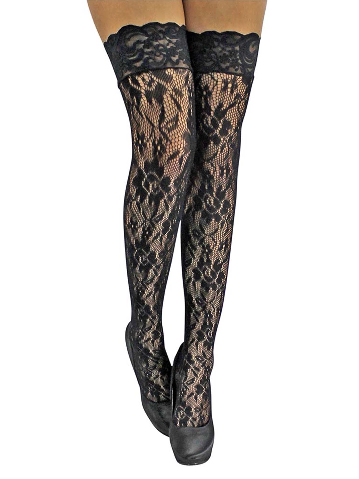 Black Floral Lace Thigh High Stockings – Luxury Divas