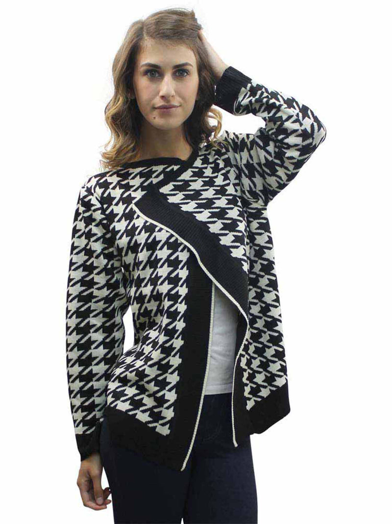 Bold Houndstooth Long Cardigan Sweater