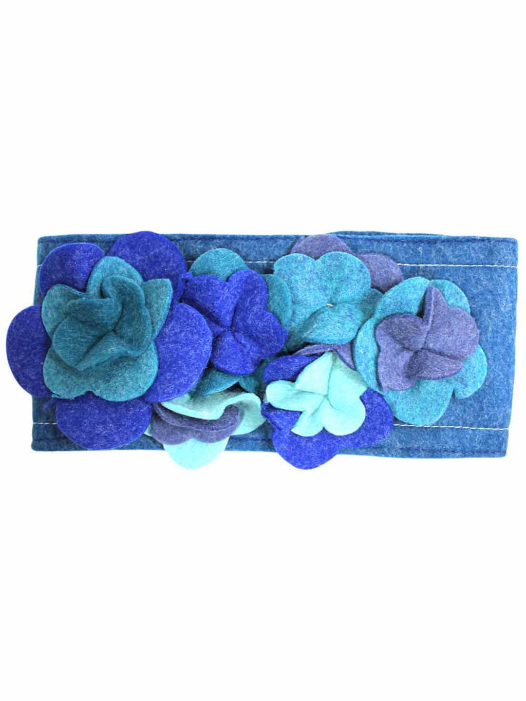 Blue Wool Headband With Floral Design