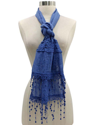Lightweight Scarf With Lace Fringe Trim