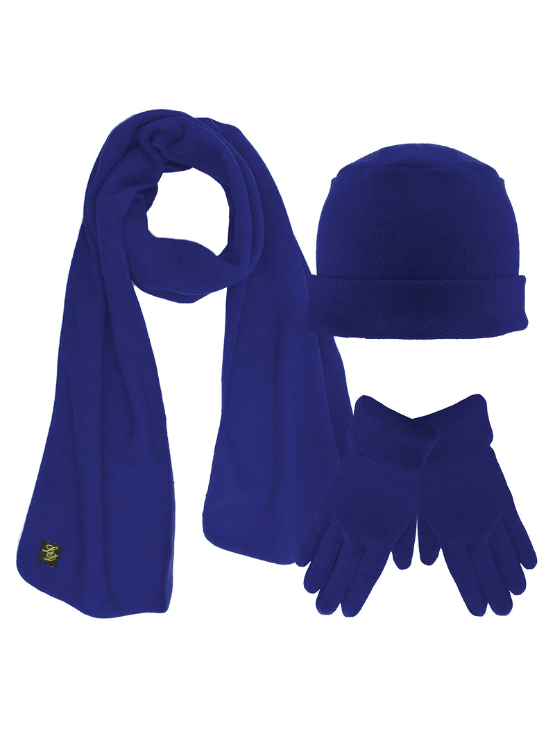 Luxury Divas Navy Blue 3 Piece Fleece Hat Scarf & Glove Matching Set