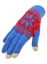 Blue & Red Snowflake Design Texting Gloves