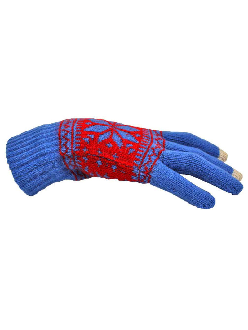 Blue & Red Snowflake Design Texting Gloves