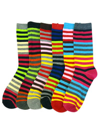 Bright & Colorful Striped Womens 6 Pack Assorted Crew Socks