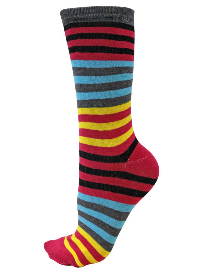 Bright & Colorful Striped Womens 6 Pack Assorted Crew Socks