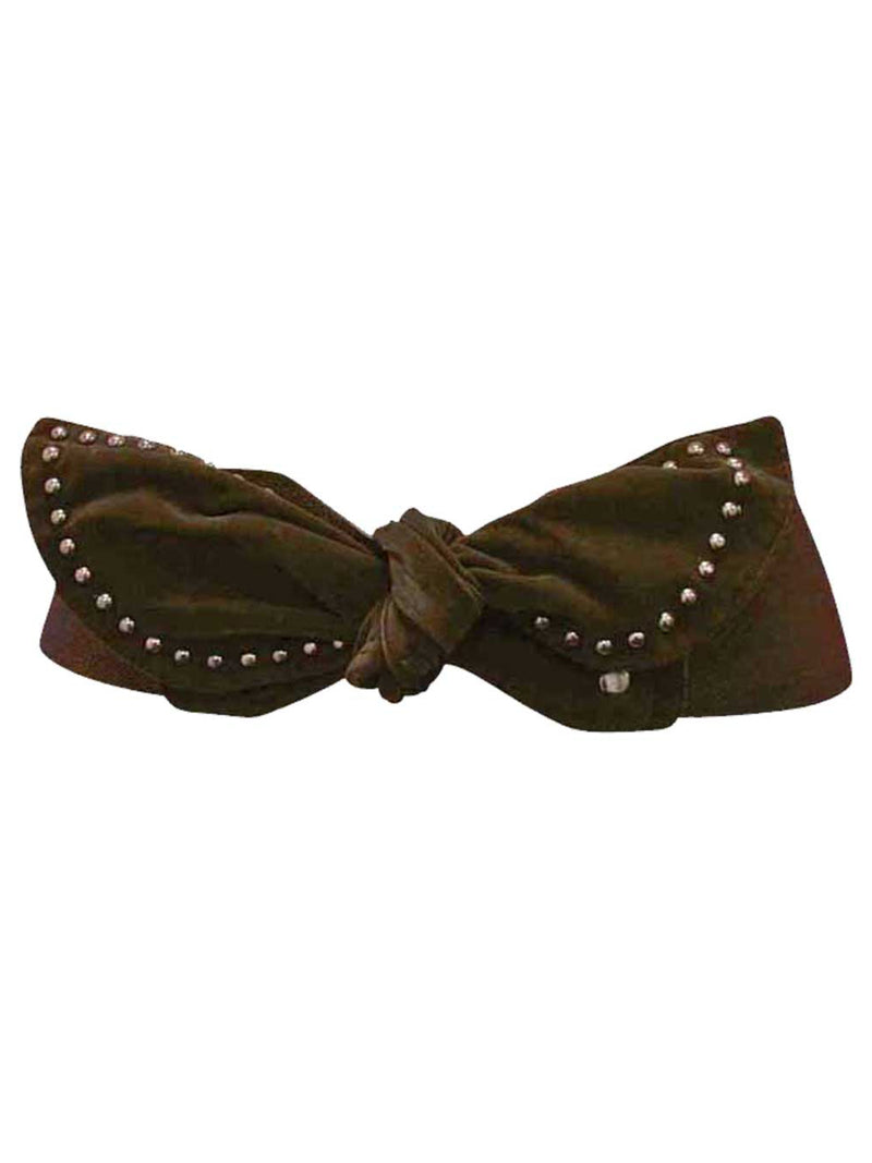 Elastic Cinch Waist Belt With Suede Studded Bow