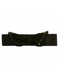 Elastic Cinch Waist Belt With Suede Studded Bow