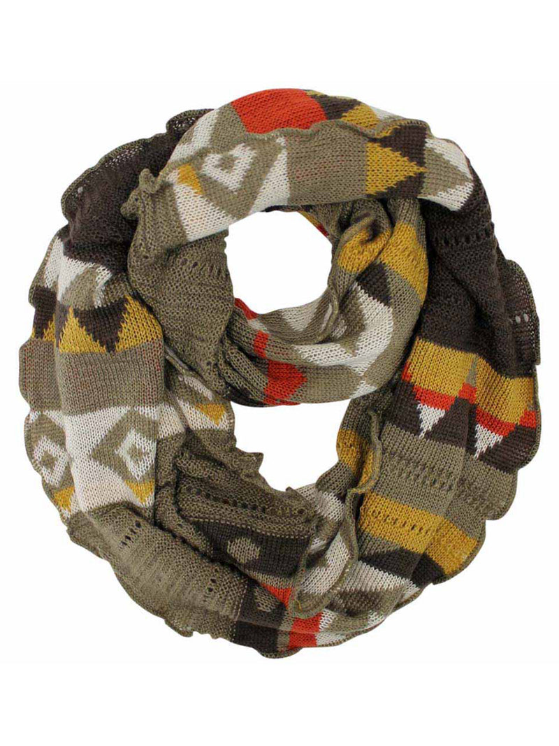 Colorful Knit Ring Infinity Scarf With Ruffled Edge