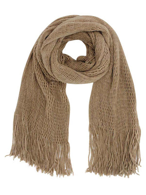 Long Soft Open Knit Scarf With Fringe