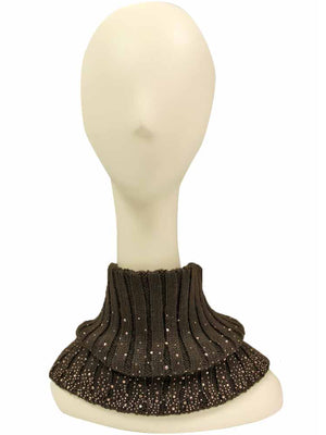 Ribbed Knit Neck Warmer With Rhinestones