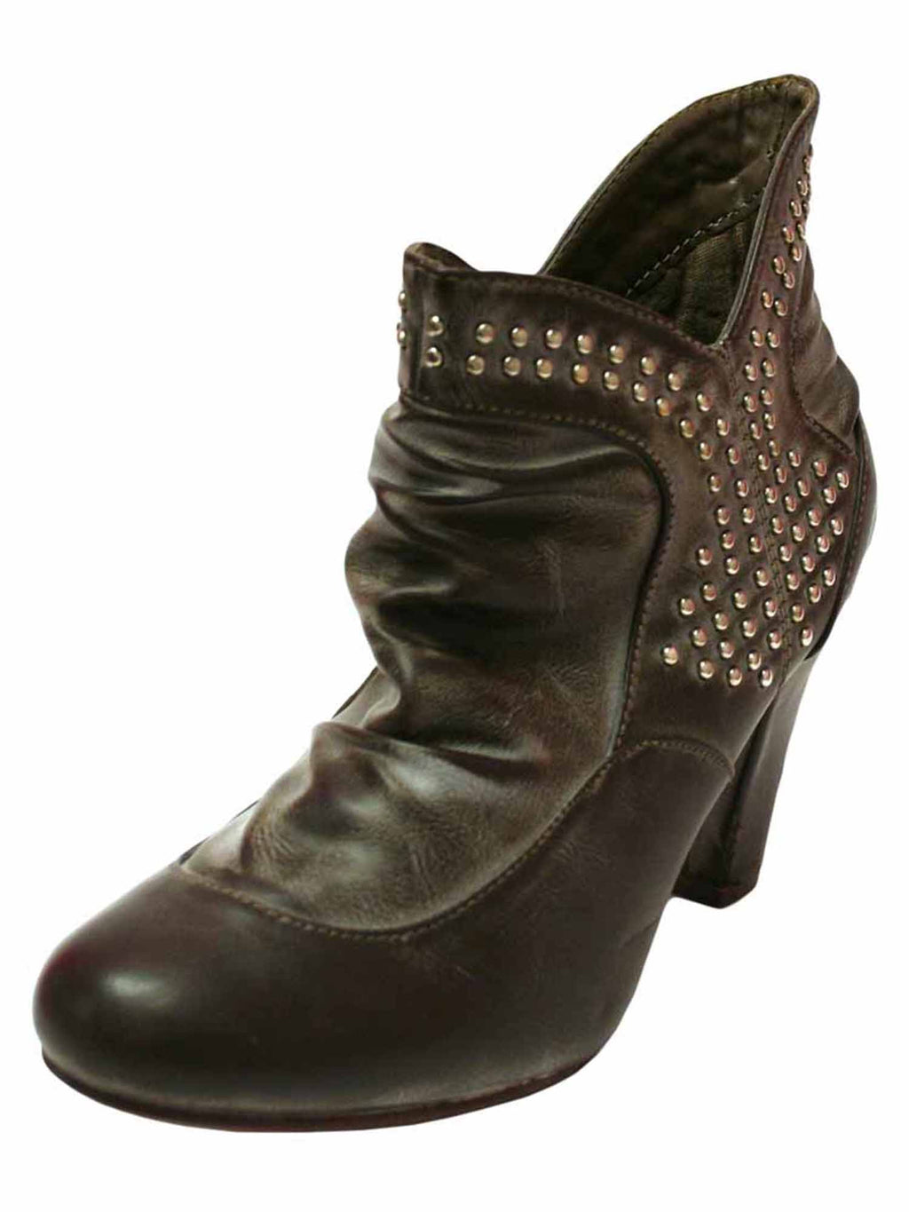 Faded Brown Studded Retro Ankle Booties For Women