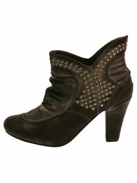 Faded Brown Studded Retro Ankle Booties For Women