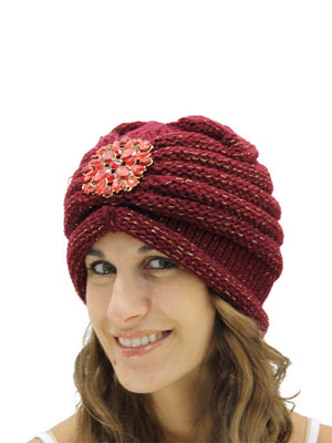Knit Turban With Beaded Broach