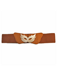 Elastic Belt With Gold Masquerade Mask Buckle