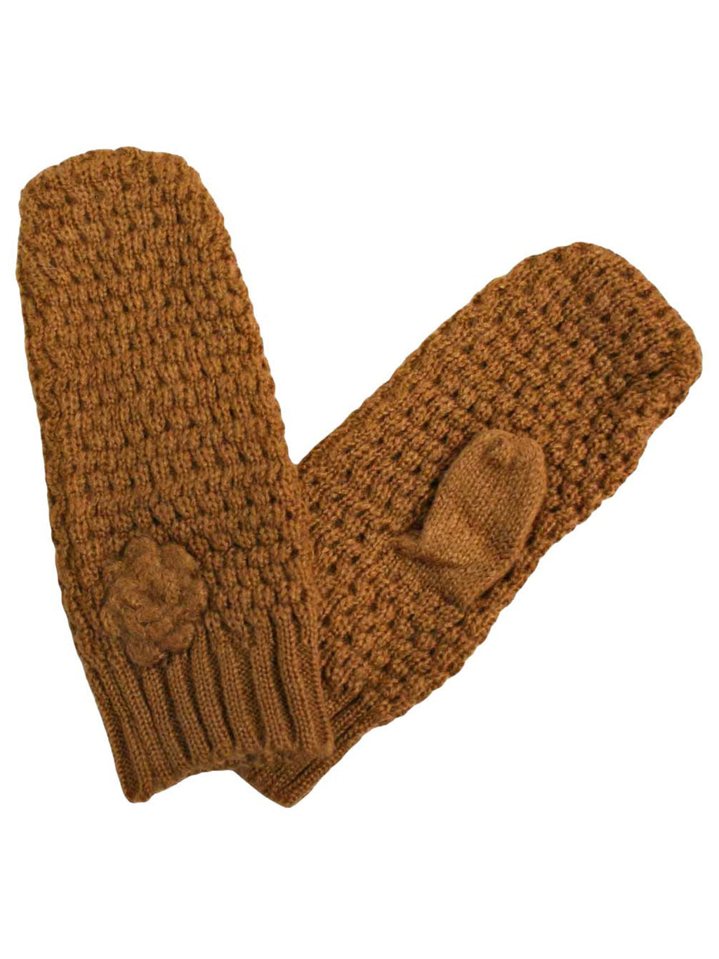Crochet Knit Mittens With Rosette