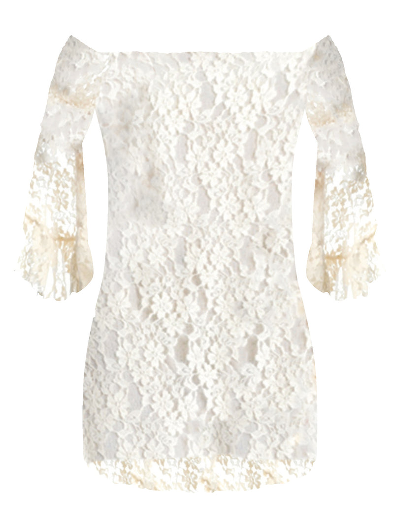 Lace Off The Shoulder Dress With Bell Sleeves