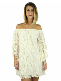 Lace Off The Shoulder Dress With Bell Sleeves