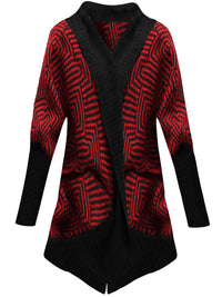 Abstract Print Open Front Cardigan Sweater