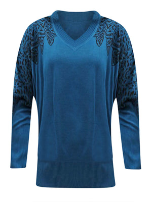 V-Neck Sweater With Filigree Print Shoulders