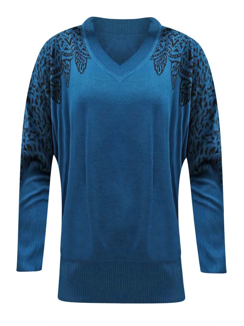 V-Neck Sweater With Filigree Print Shoulders