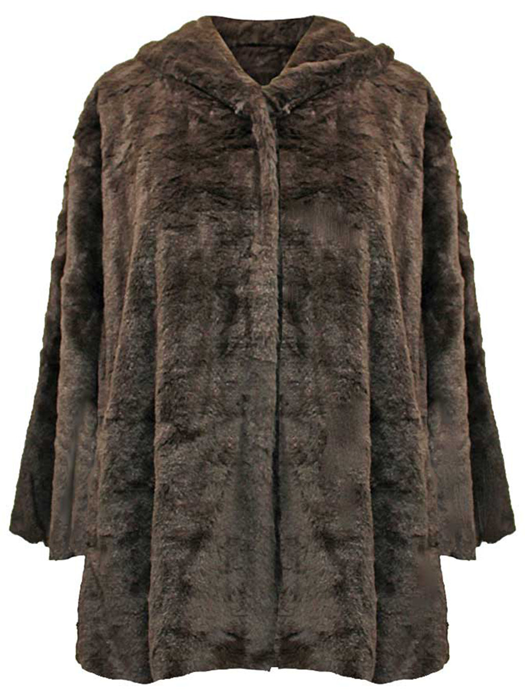 Faux Fur Plush Swing Jacket With Hood