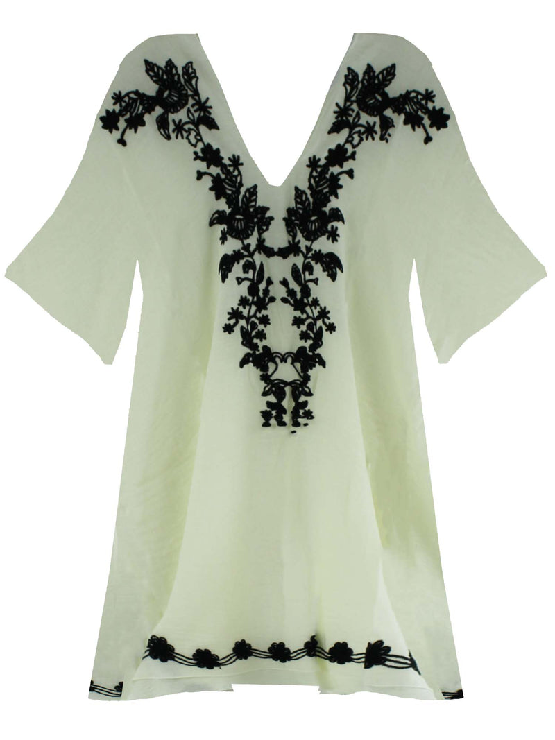 Embroidered Sheer White Beach Cover Up Tunic Top