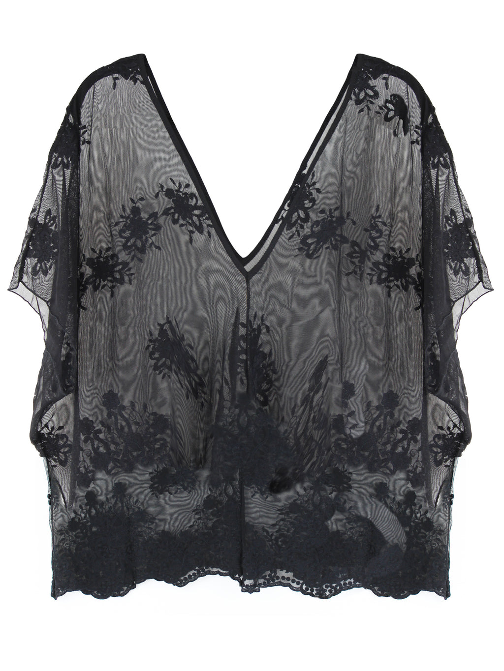Sheer Black V-Neck Lacey Lightweight Beach Cover-Up