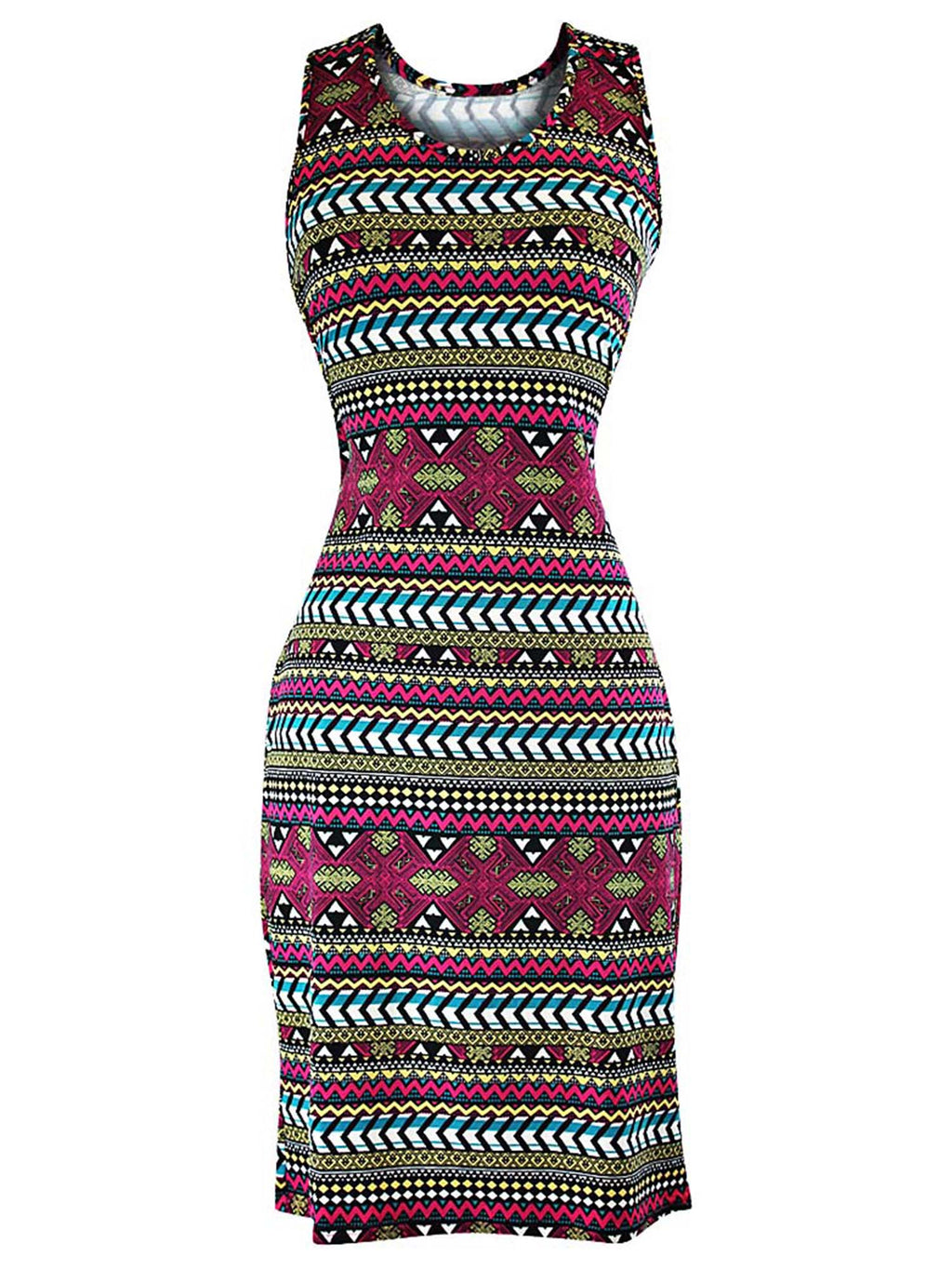 Multicolor Aztec Print Sleeveless Summer Dress