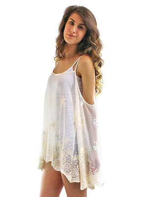 Flared Off The Shoulder Sheer Lacey Cover-Up Top