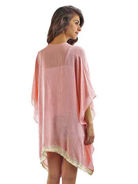 Pink Lightweight Sheer Kimono With Crochet Trim