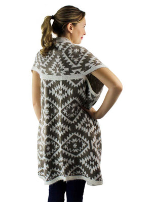 Knit Aztec Print Kimono Vest Cardigan