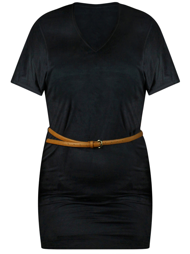 Black Plus Size Tunic Dress With Skinny Belt