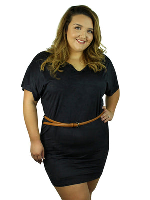 Black Plus Size Tunic Dress With Skinny Belt