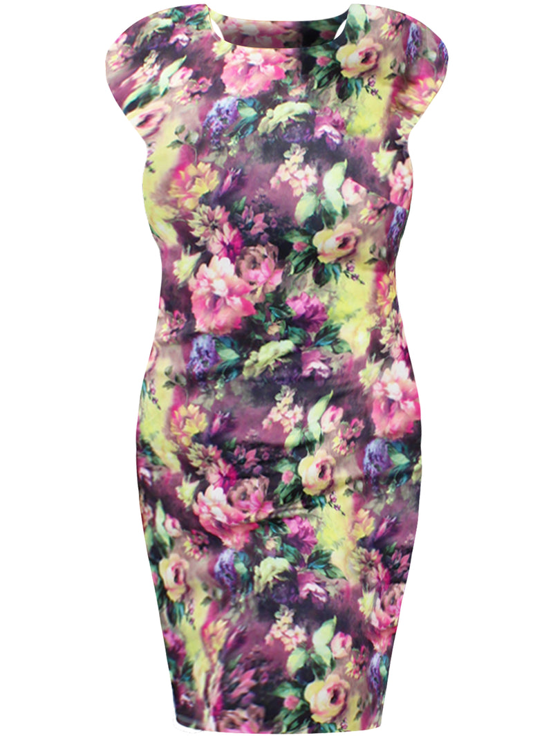 Colorful Floral Sleeveless Plus Size Midi Dress