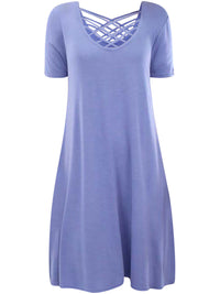 Short Sleeve Midi Dress With Criss-Cross Neckline