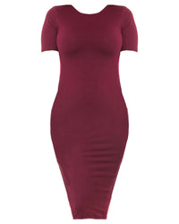 Burgundy Short Sleeve Midi Dress
