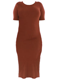 Brown Plus Size Short Sleeve Midi Dress