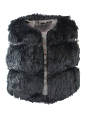 Black Faux Fur Womens Sleeveless Short Vest