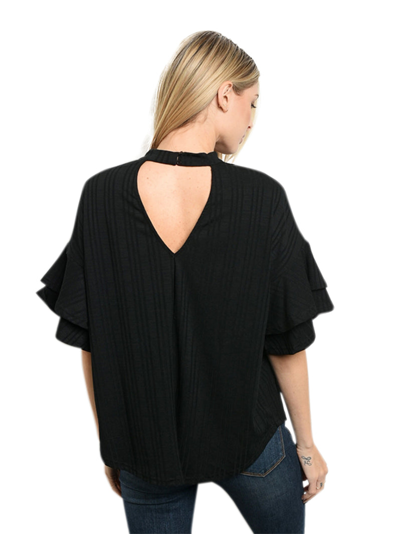 Womens Black Choker Top With Sleeves