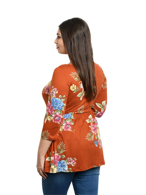 Orange Floral Plus Size Womens Tunic