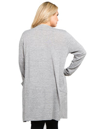 Womens Gray Plus Size Long Sleeve Knit Cardigan
