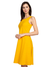 Yellow Womens A-Line Dress With Pockets