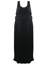 Womens Plus Size Black Elastic Waist Long Dress